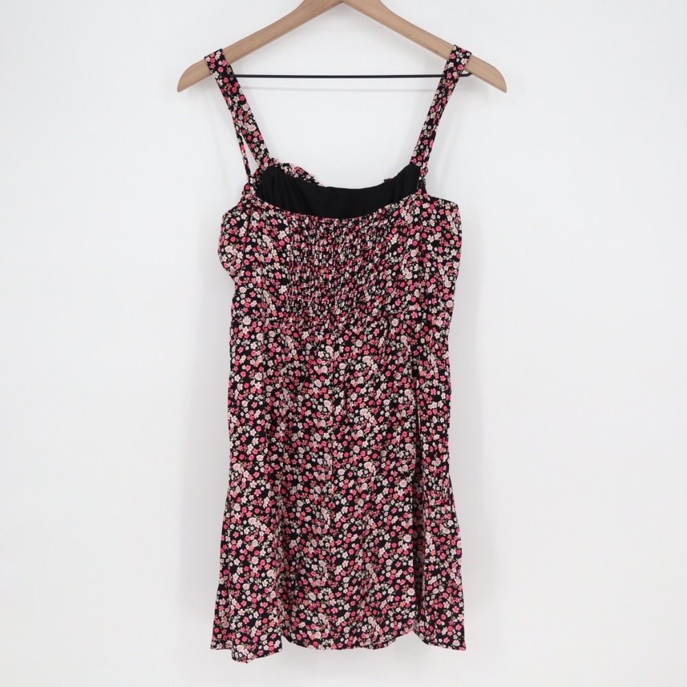 ROW A Floral Print Smocked Bodice Mini Dress Women's Size‎ M Pink Black - Picture 5 of 6